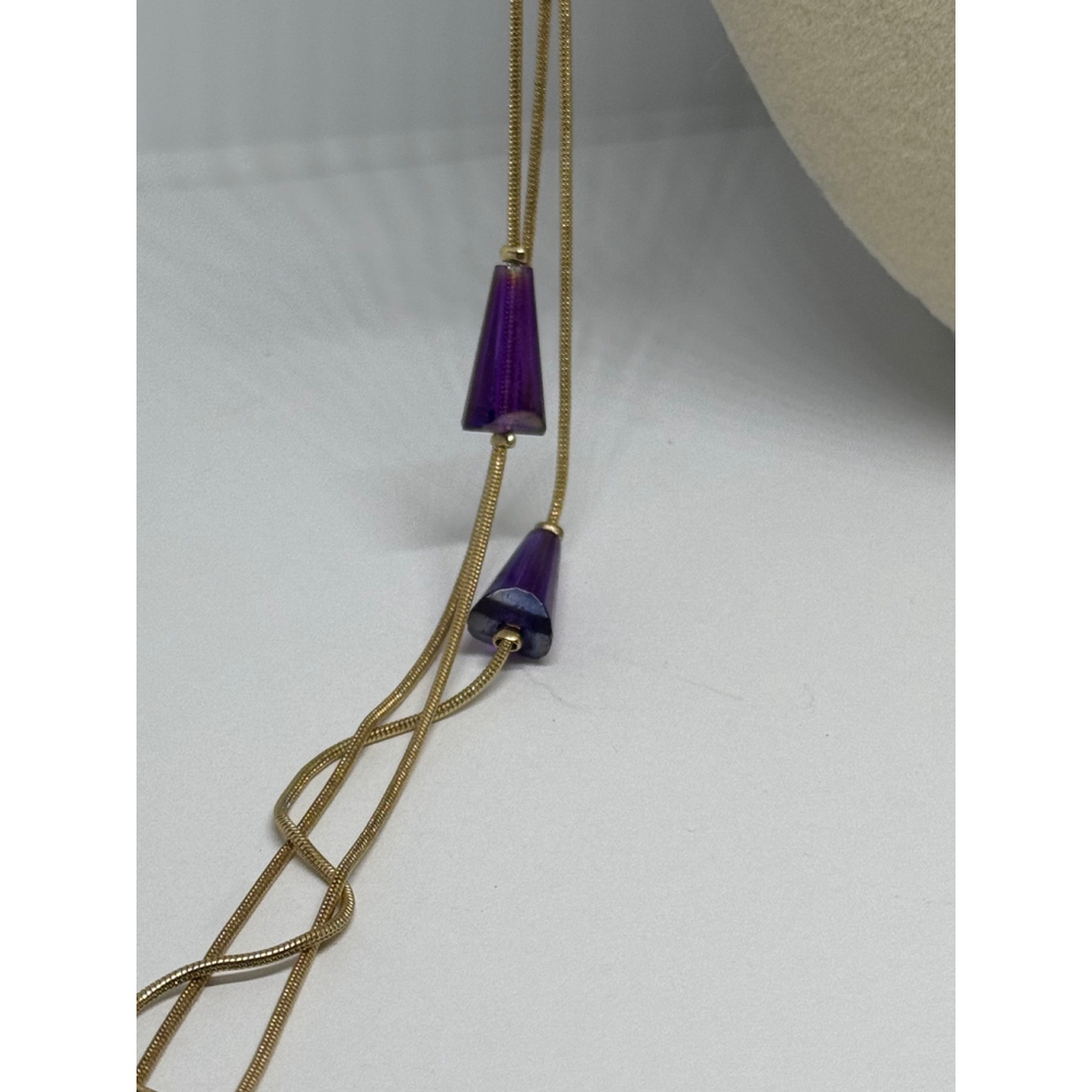 Charming Charlie‎ Purple Glass Gold Tone Chain Opera Necklace - Picture 7 of 10